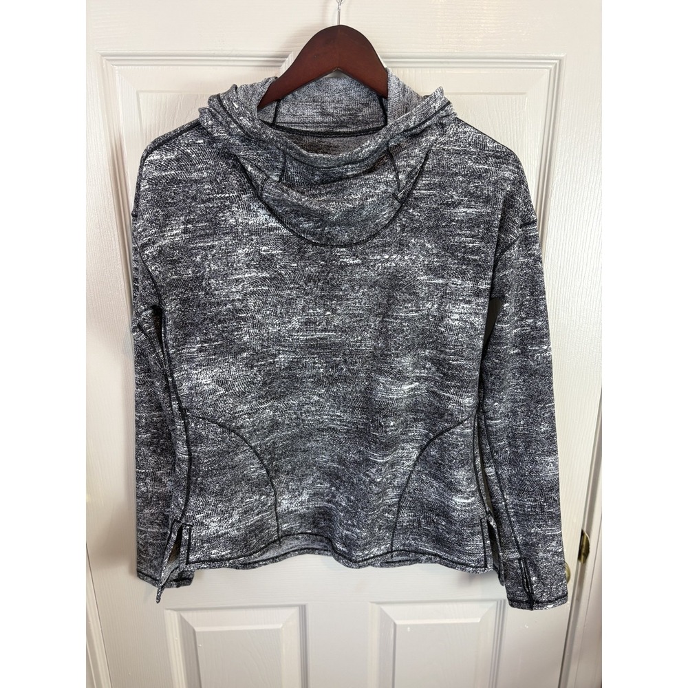 Lululemon Scuba Hoodie Women 6 Black White Excellent Space Dye Cowl Pullover